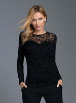 Maglia Jadea 4076 moda effetto trasparenza con ricamo nero 