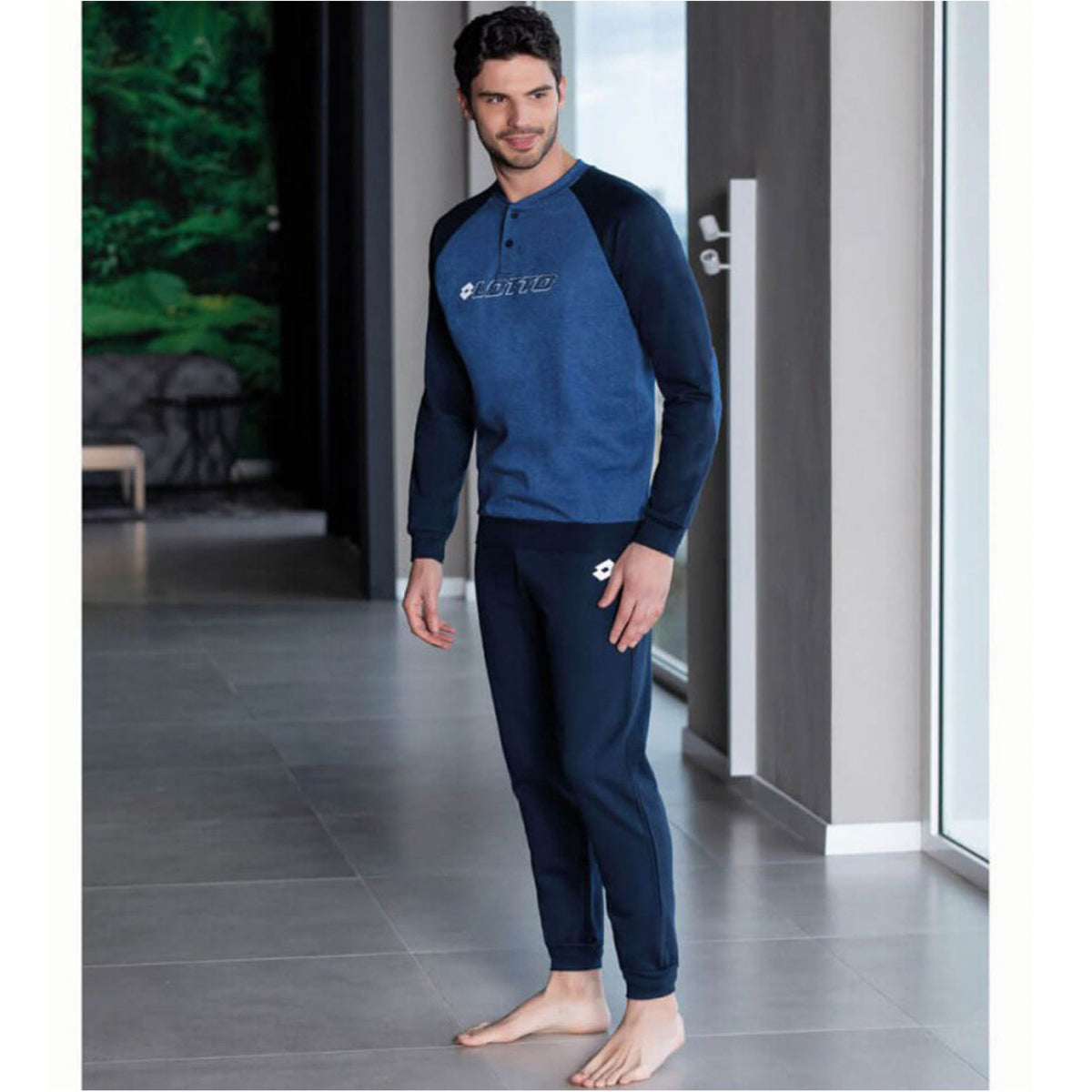 Pigiama uomo Lotto in cotone felpato sportivo 4078 jeans