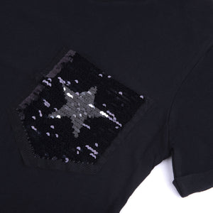 Maglia Jadea 4150 mezza manica 100% cotone taschino pailettes nero
