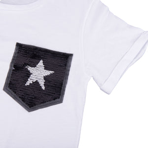 Maglia Jadea 4150 mezza manica 100% cotone taschino pailettes bianca