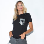 Maglia Jadea 4150 mezza manica 100% cotone taschino pailettes nero