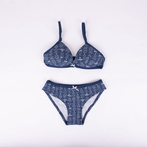 Coordinato Jadea 4236 reggiseno triangolo + slip cotone fantasia cobalto