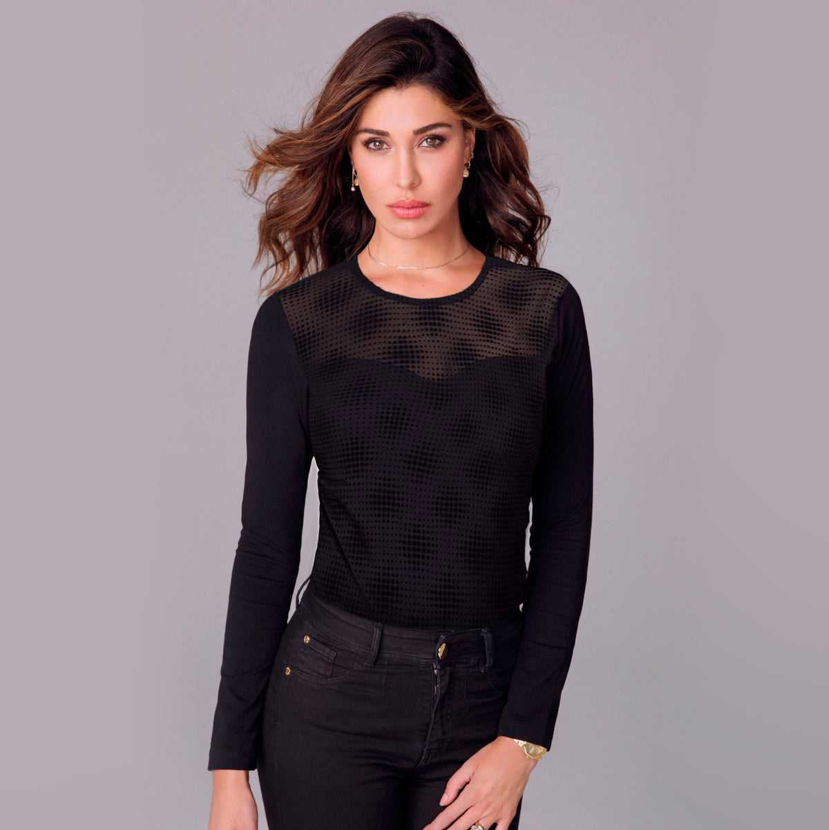 Maglia donna Jadea 4290 moda maniche lunghe tulle floccato pois