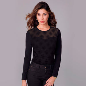 Maglia donna Jadea 4290 moda maniche lunghe tulle floccato pois