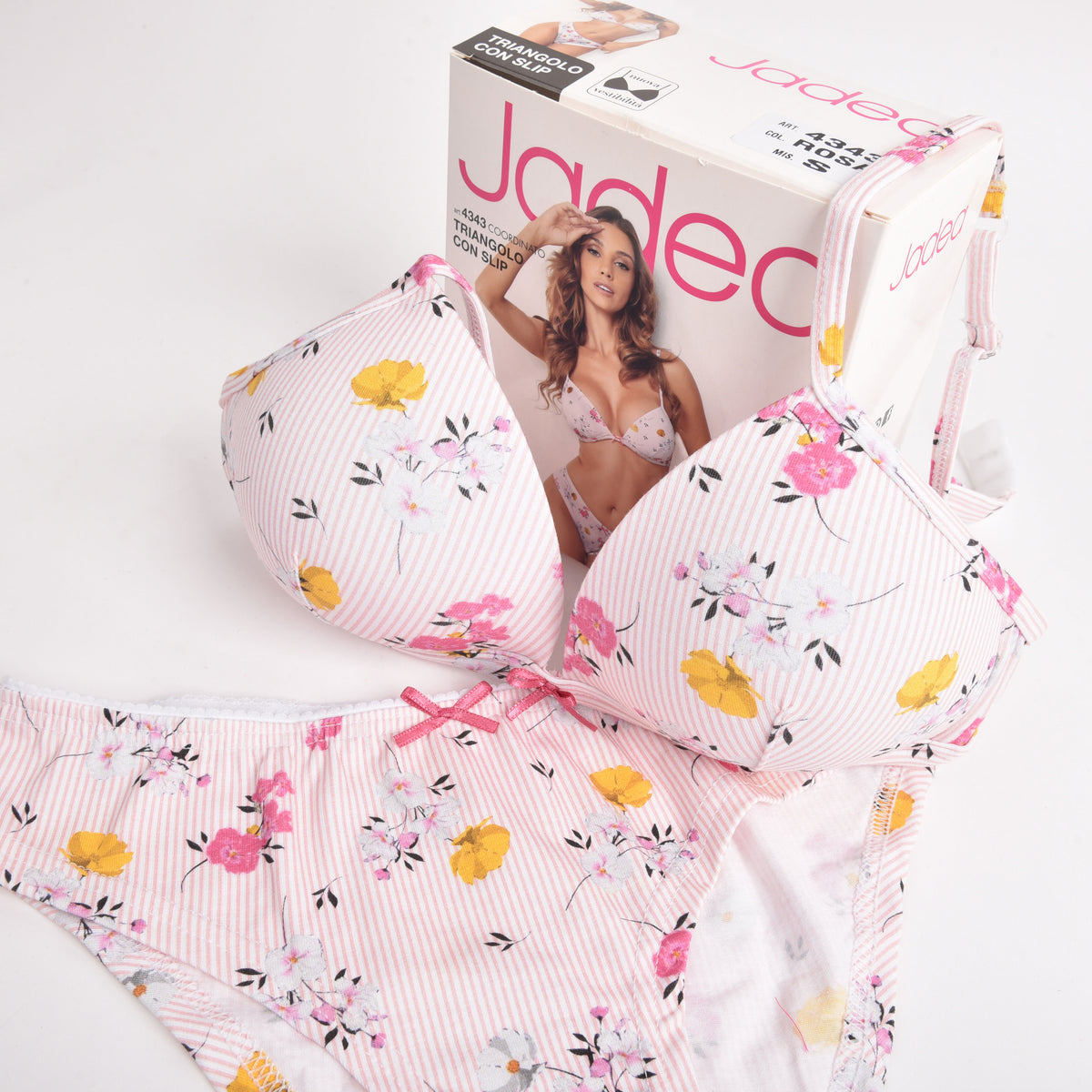 Coordinato donna Jadea 4343 reggiseno + slip cotone floreale rosa
