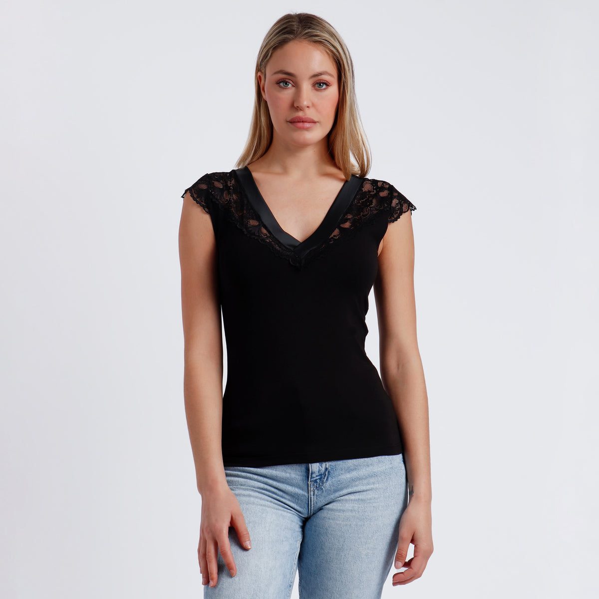 Sottogiacca cotone donna Admas 43489 con pizzo e raso nero