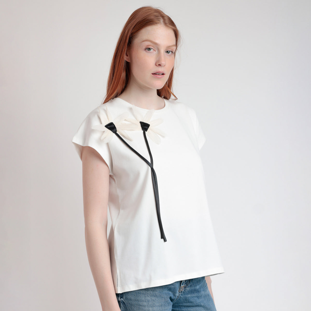 Maglia Donna con fiore 3D in cotone Admas 43643