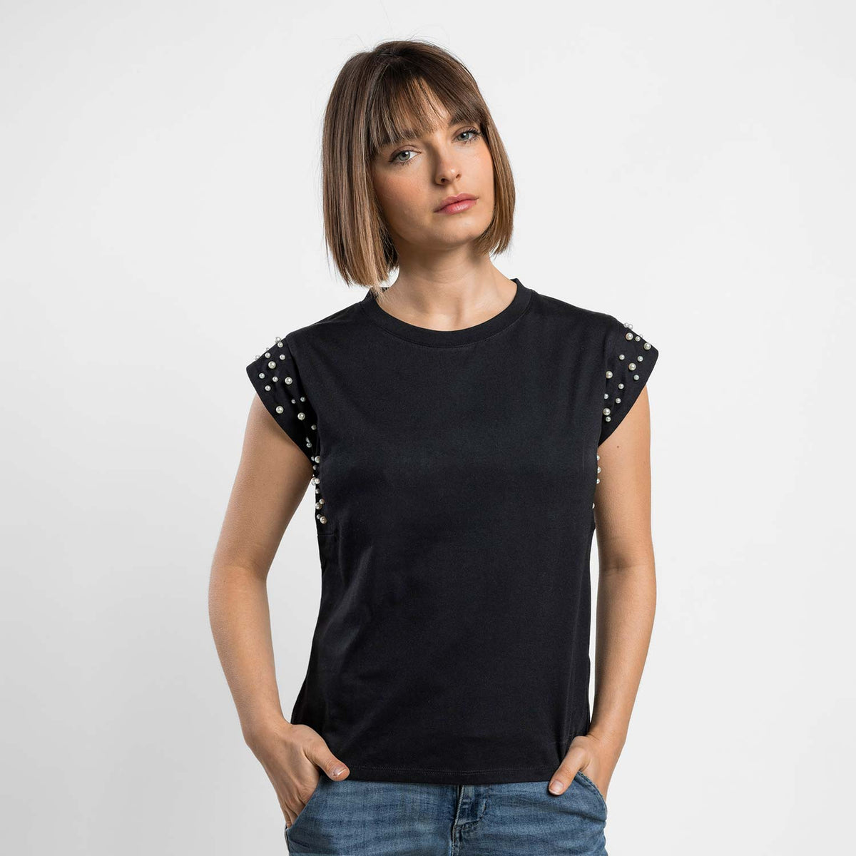 Maglia donna in cotone con perle Admas 43689