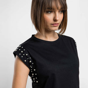 Maglia donna in cotone con perle Admas 43689