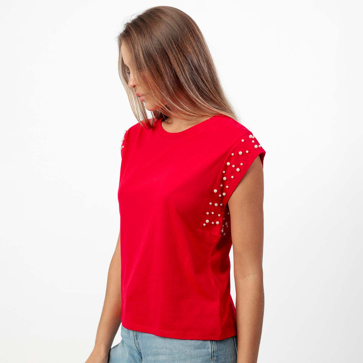 Maglia donna in cotone con perle Admas 43689