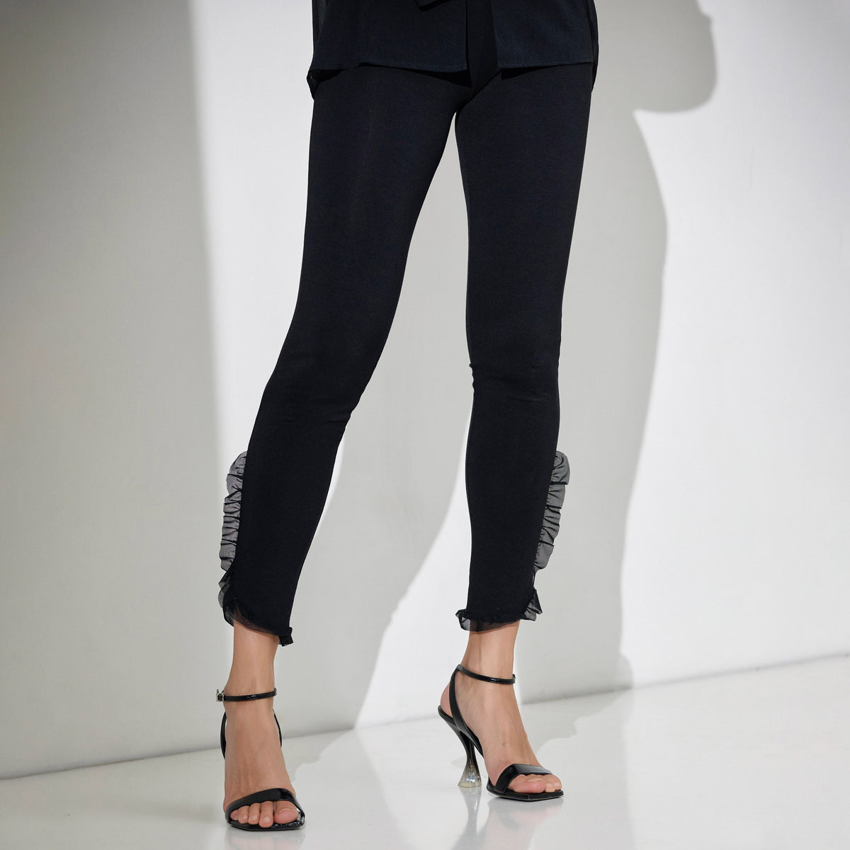 Leggings Jadea 4523 in cotone stretch con spacco laterale e rouge in tulle