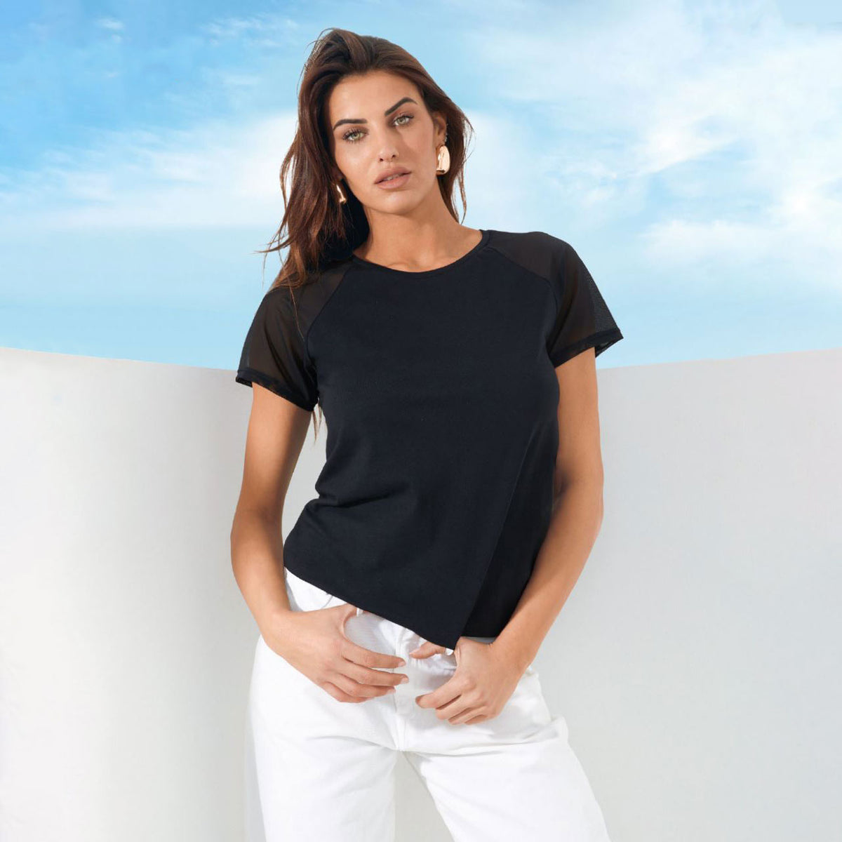 T- shirt Jadea donna mezza manica tulle cotone 4627