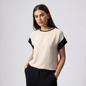 Maglia donna Bicolore con giro sceso in tessuto chiffon Jadea 4764
