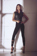 Leggings Jadea 4785 in cotone elasticizzato bande trasparenti in micro rete