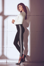 Leggings Jadea 4786 in cotone elasticizzato fascia laterale a scacchi 