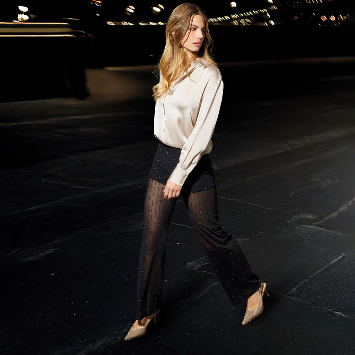 Pantalone donna in tulle semitrasparente e glitter Jadea 4826