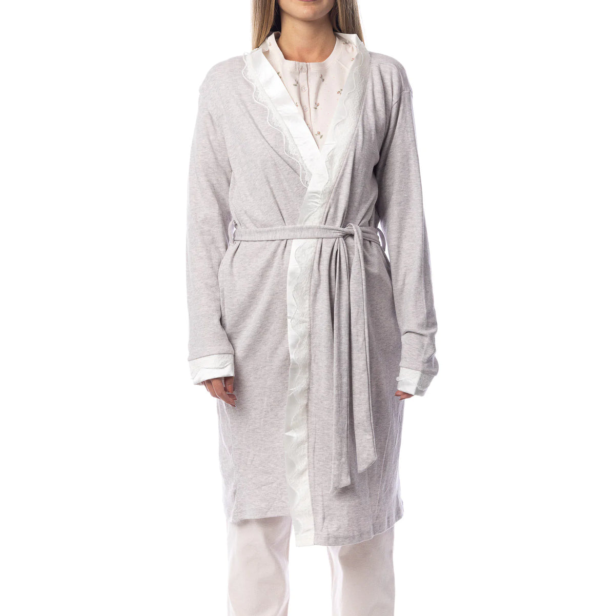 Vestaglia donna invernale Cippi 4967 caldo cotone grigio chiaro e cipria melange