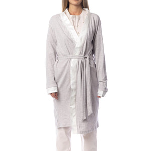 Vestaglia donna invernale Cippi 4967 caldo cotone grigio chiaro e cipria melange