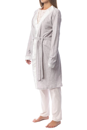 Vestaglia donna invernale Cippi 4967 caldo cotone grigio chiaro e cipria melange