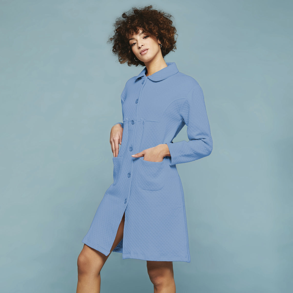Vestaglia donna trapuntata lunga Cippi 4969 celeste ortensia