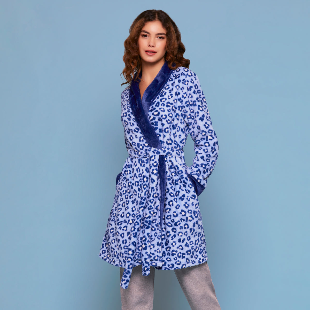 Giacca da camera vestaglia fantasia animalier blu Coral Cippi 4973