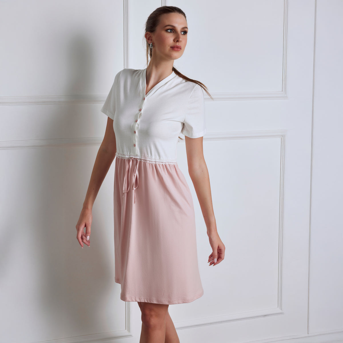 Camicia da notte donna in 100% cotone scollo a serafino 51185 Lunatica