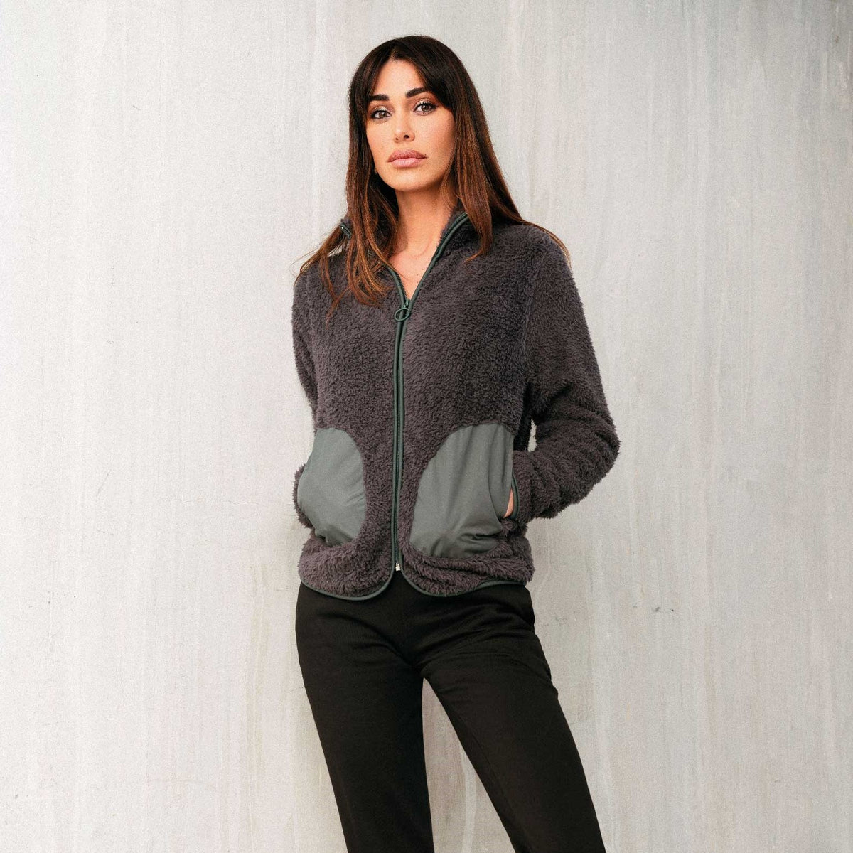 Tuta donna invernale Jadea 5149 cotone felpato / pile sherpa antracite