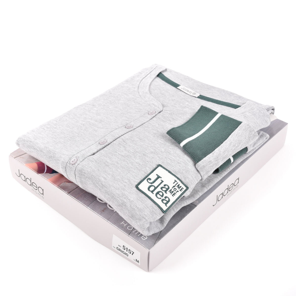 Pigiama donna caldo cotone Jadea grigio verde 5157