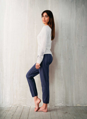 Pigiama donna Jadea 5163 lungo caldo cotone panna blu