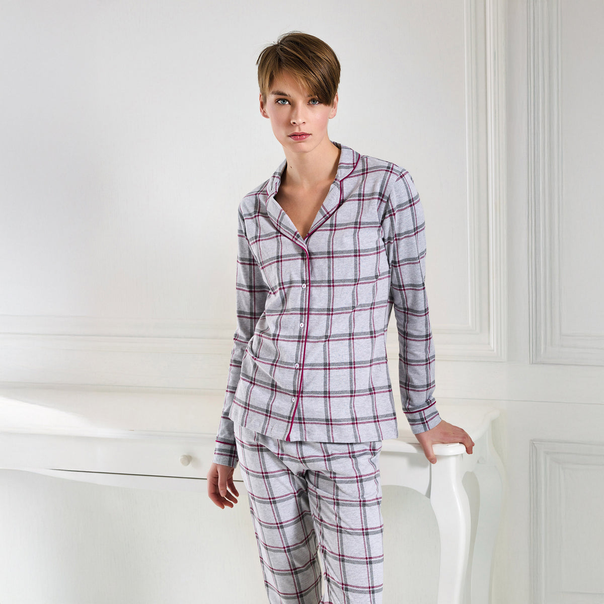 Pigiama donna a quadri in caldo cotone Jadea 5191