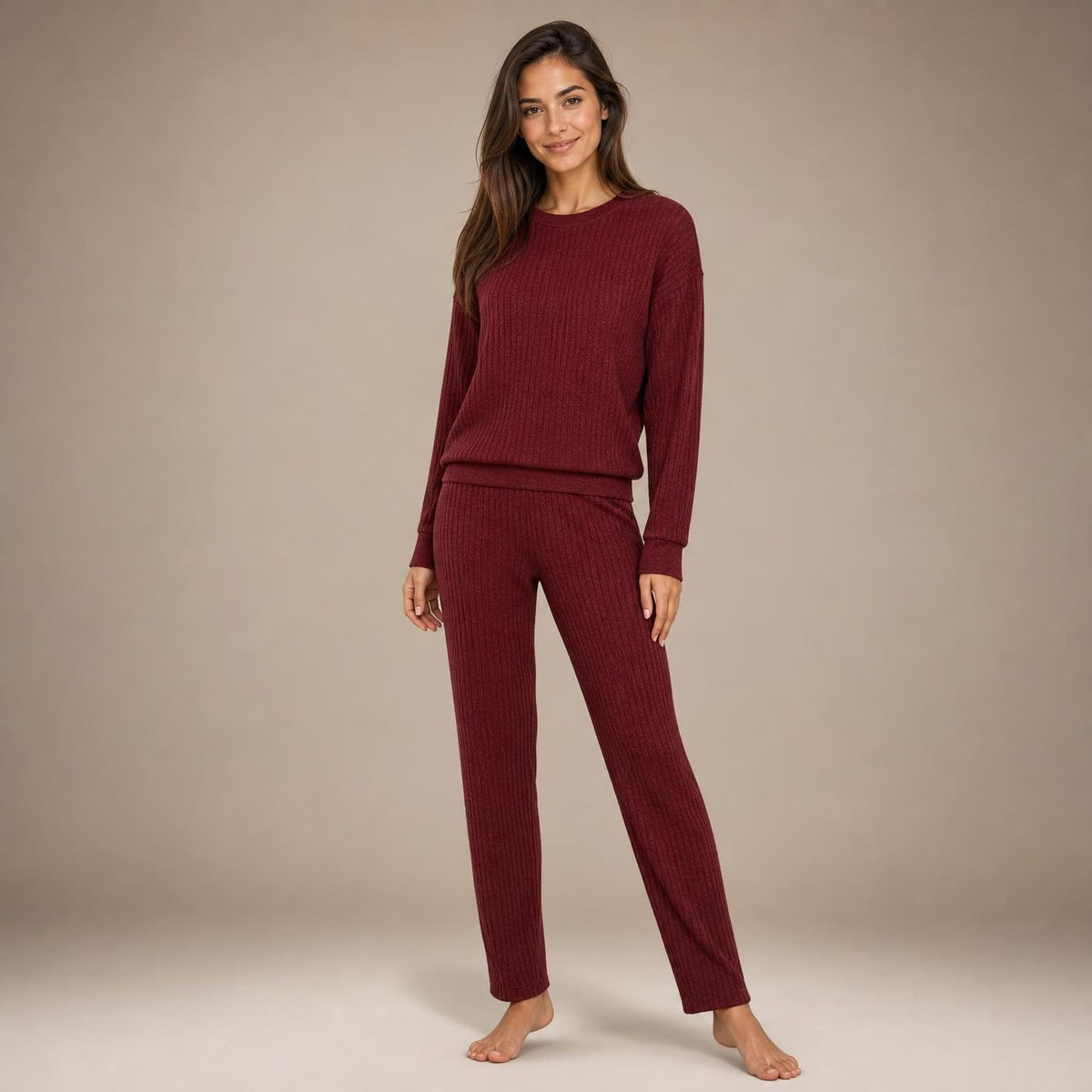 Pigiama donna a coste in caldo cotone Jadea 5293