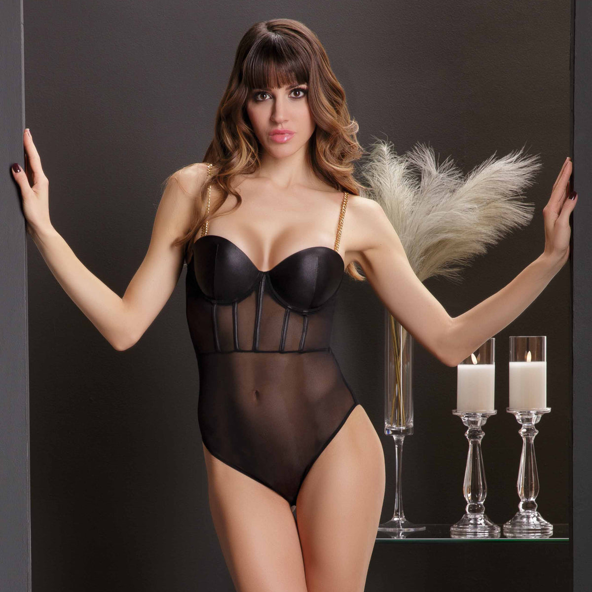 Body nero spallina catena oro Love and Bra 54051