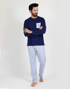 Pigiama uomo lungo Admas 54280 blu cotone