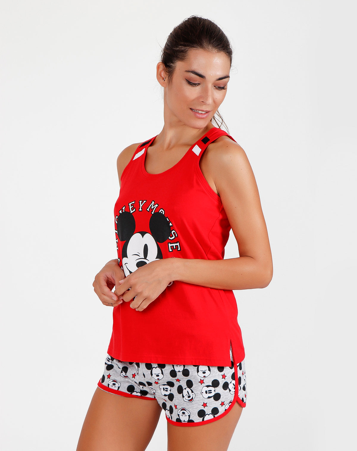 Pigiama donna corto Disney 55069 canotta topolino rosso