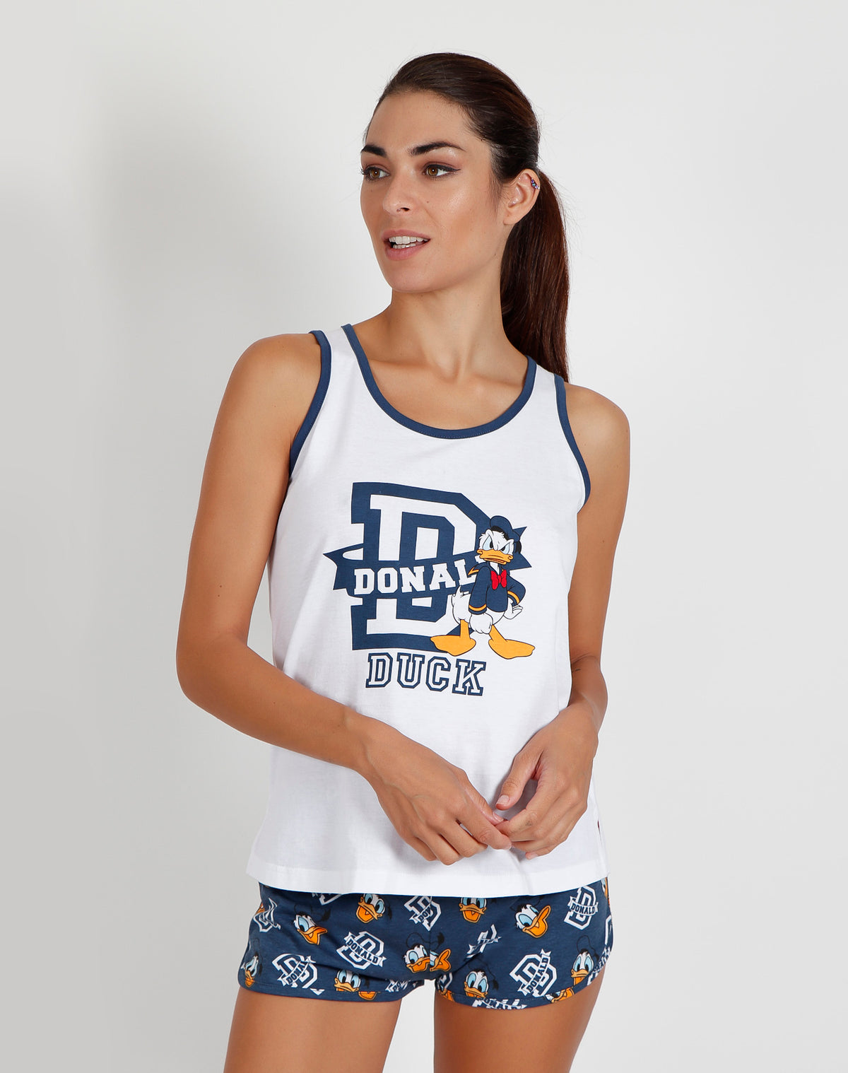 Pigiama donna corto Disney 55072 canotta paperino bianco