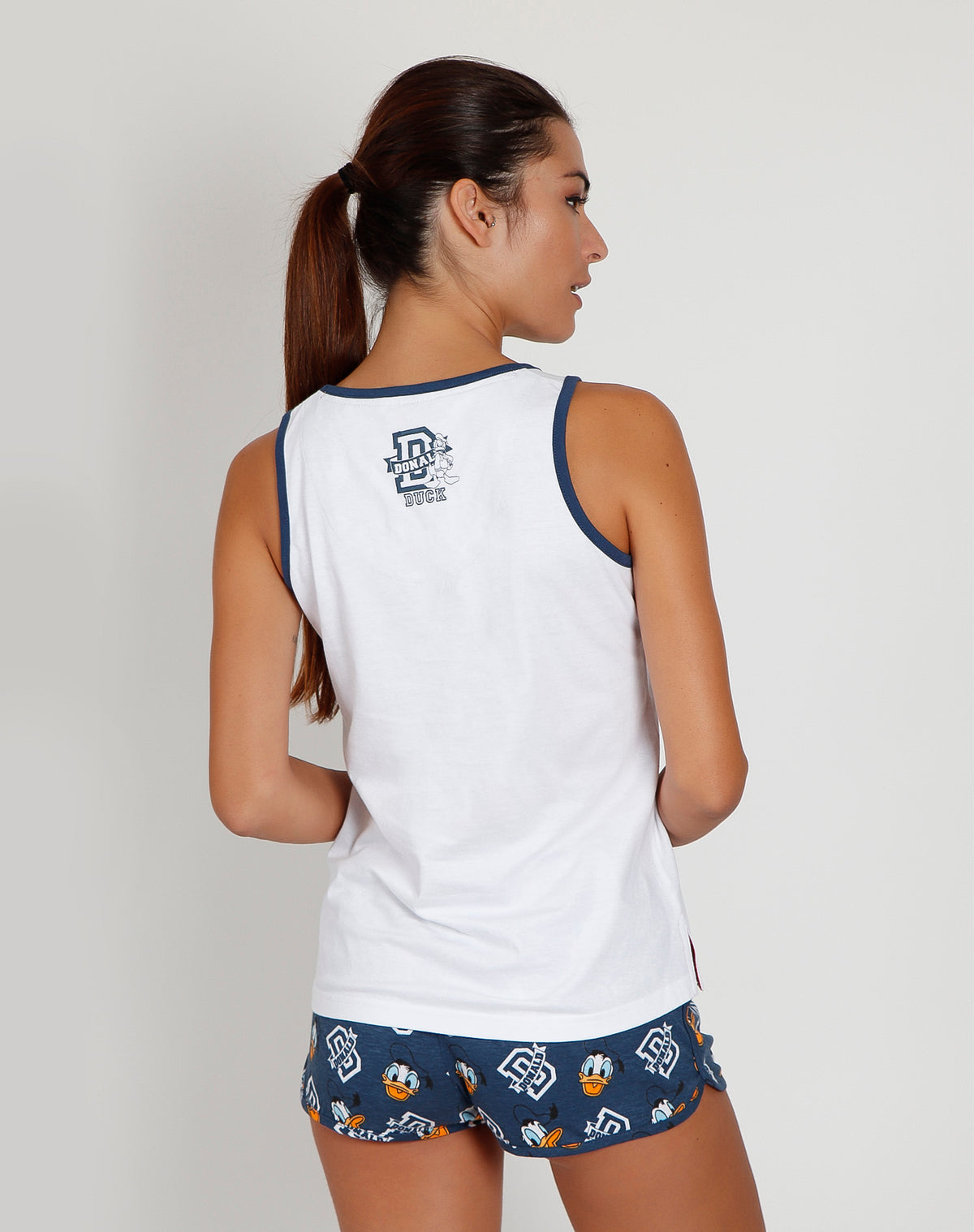 Pigiama donna corto Disney 55072 canotta paperino bianco