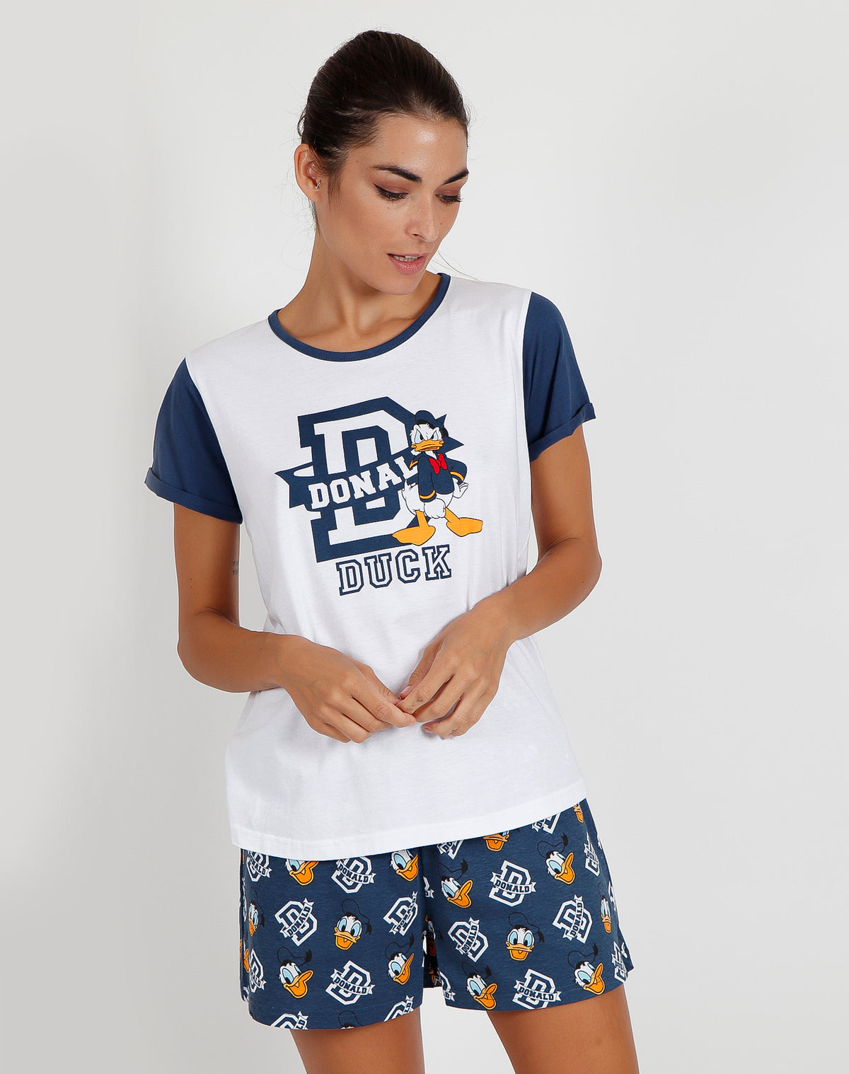 Pigiama donna corto Disney 55073 mezza manica paperino bianco