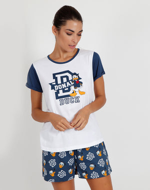 Pigiama donna corto Disney 55073 mezza manica paperino bianco
