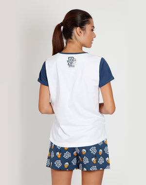 Pigiama donna corto Disney 55073 mezza manica paperino bianco