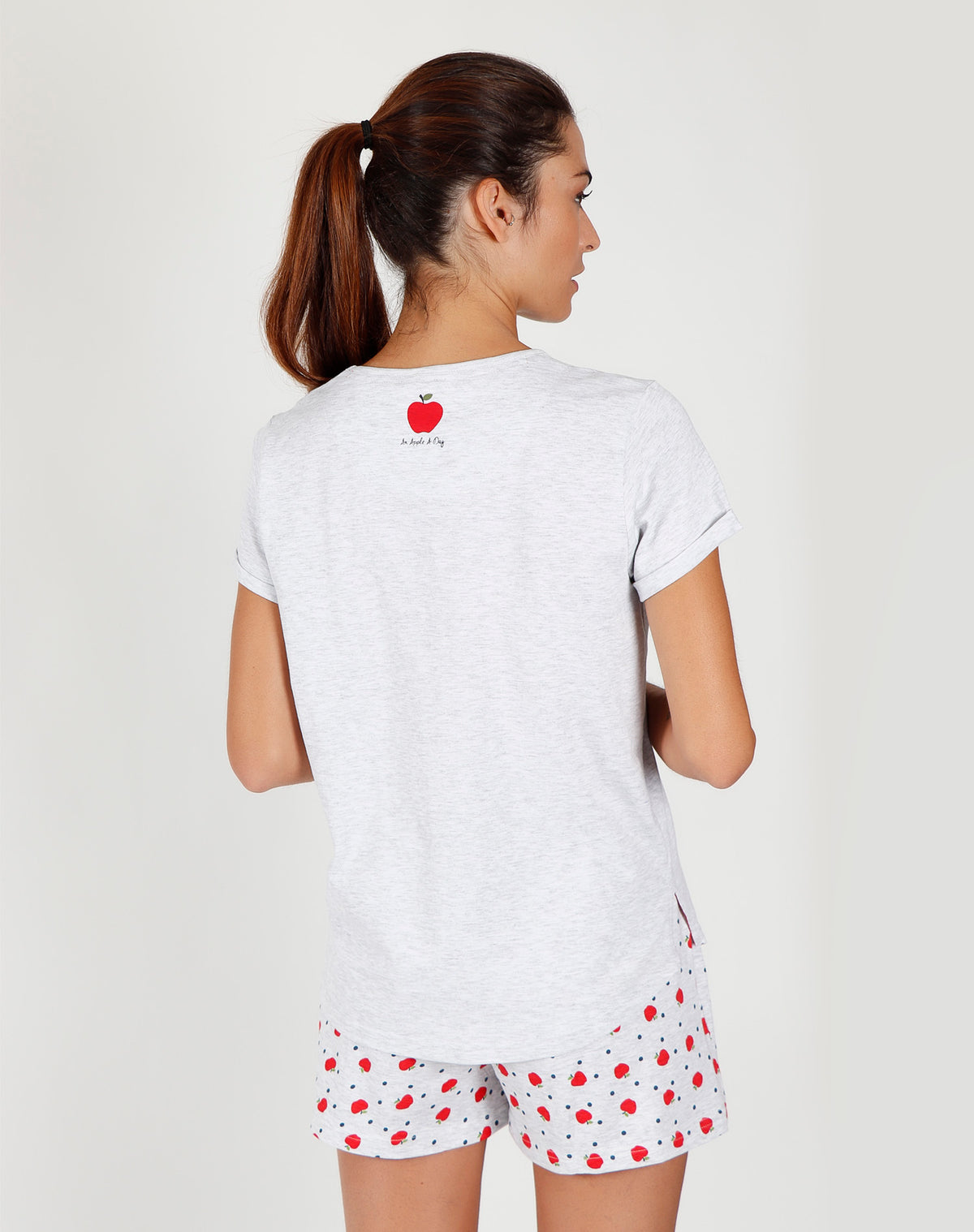 Pigiama donna corto Admas 55103 stampa mela grigio