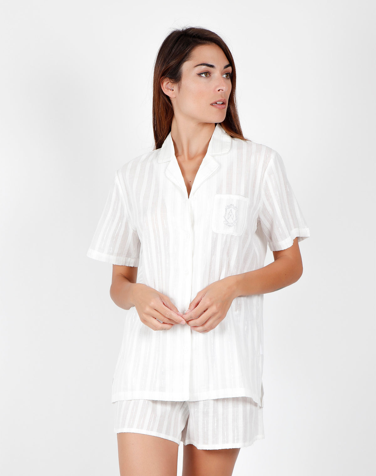 Pigiama donna corto aperto Admas 55111 perla cotone