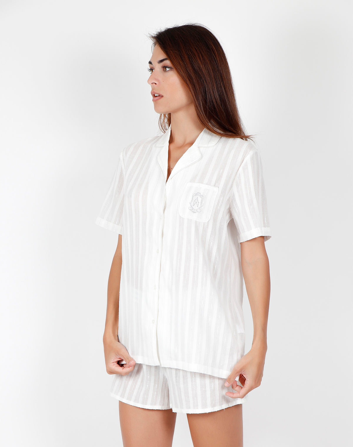 Pigiama donna corto aperto Admas 55111 perla cotone