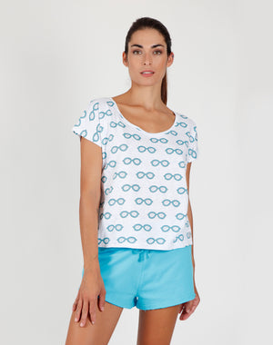 Pigiama donna Admas 55116 stampa occhiali azzurro