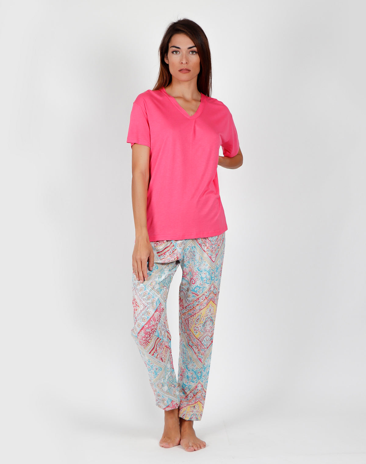 Pigiama donna Admas 55153 lungo stampato rosa