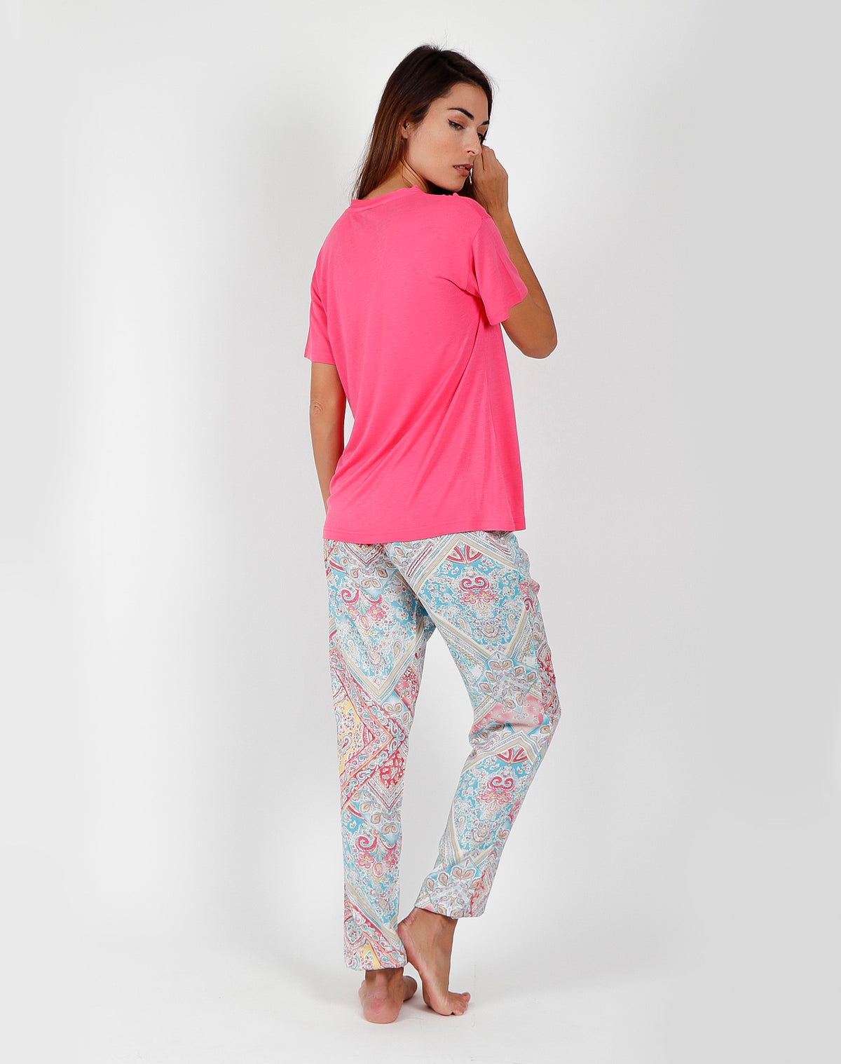 Pigiama donna Admas 55153 lungo stampato rosa