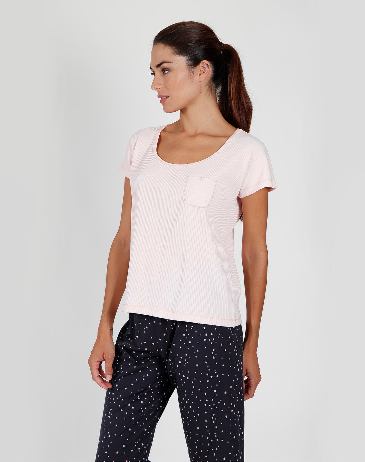 Pigiama donna Lungo Admas 55173 stelline rosa