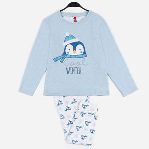 Pigiama Admas 55209 bambina caldo cotone interlock pinguino