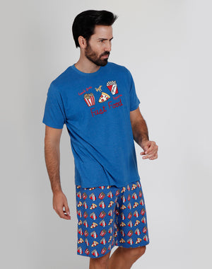 Pigiama uomo Admas 55281 corto stampato azzurro