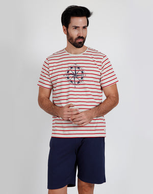 Pigiama uomo corto Admas 55289 fasciato rosso