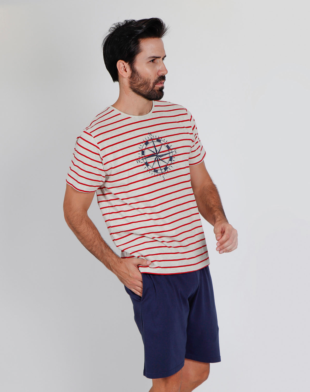 Pigiama uomo corto Admas 55289 fasciato rosso